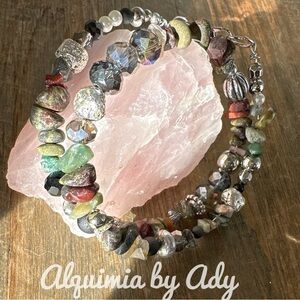 Blood agate beaded bracelet layered handma bohemian